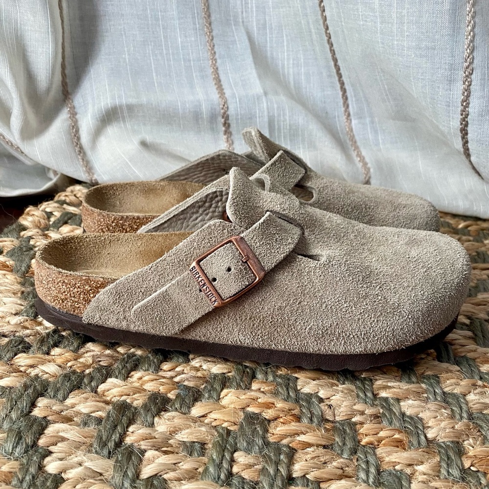 Birkenstock Taupe Suede Clogs